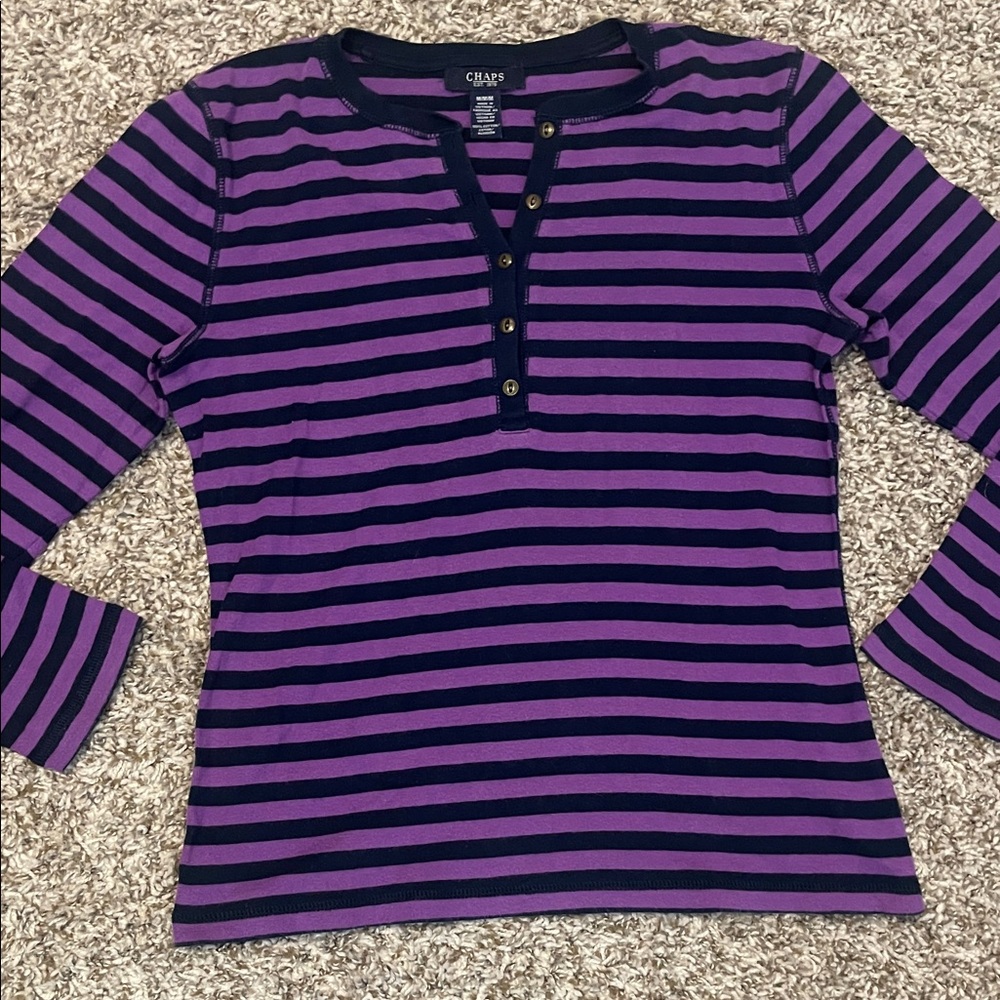 Chaps Purple and Black Striped long sleeve top